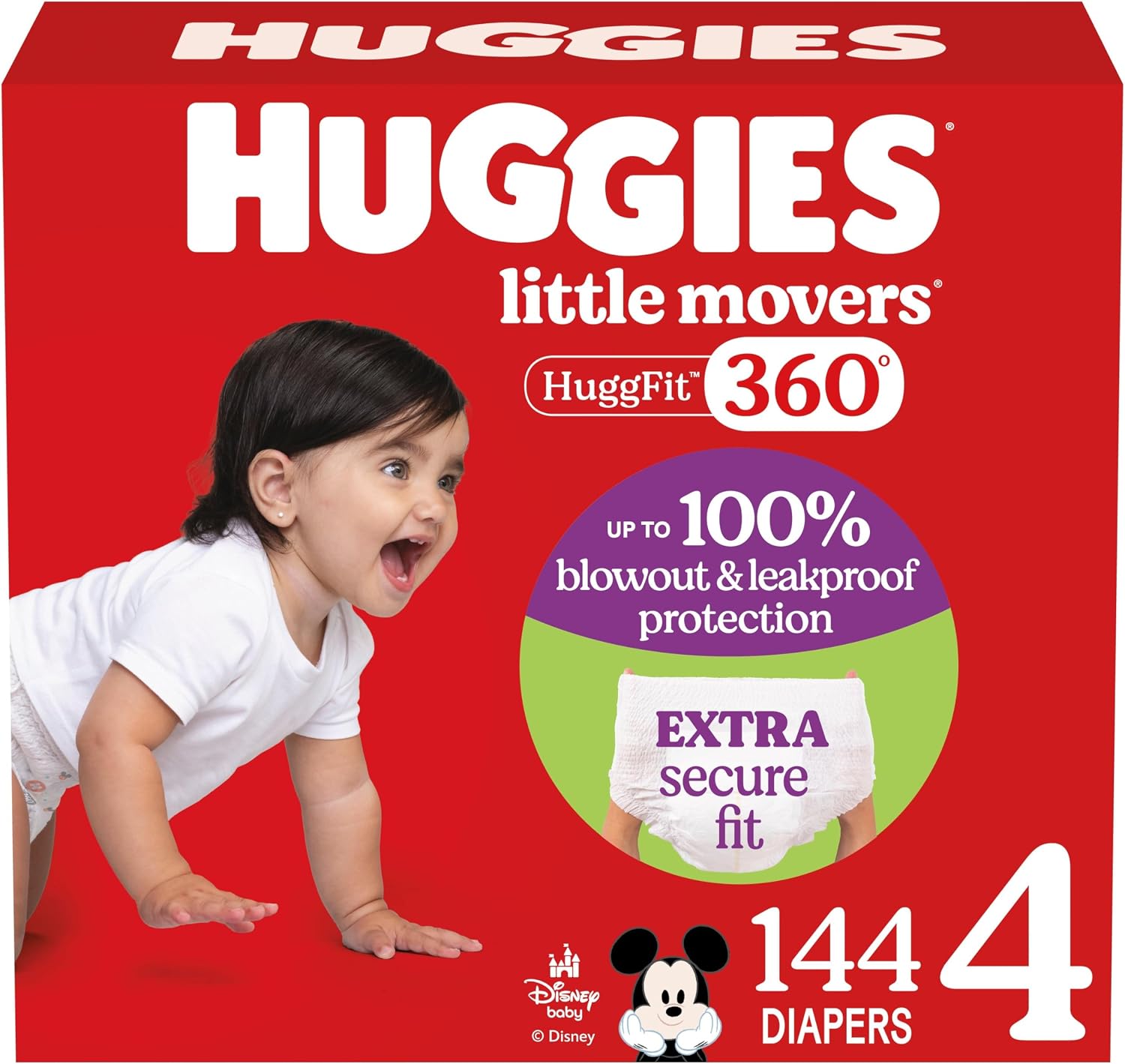Huggies Little Movers Diapers, Size 4 (22-37 lb.), 144 Ct, One Month Supply (Packaging May Vary)